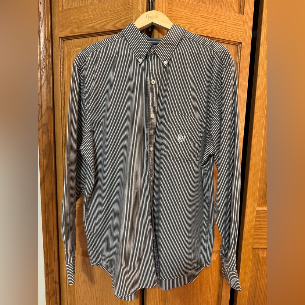 Chaps Dark Gray & White Pinstripe Button-Down Dress Shirt